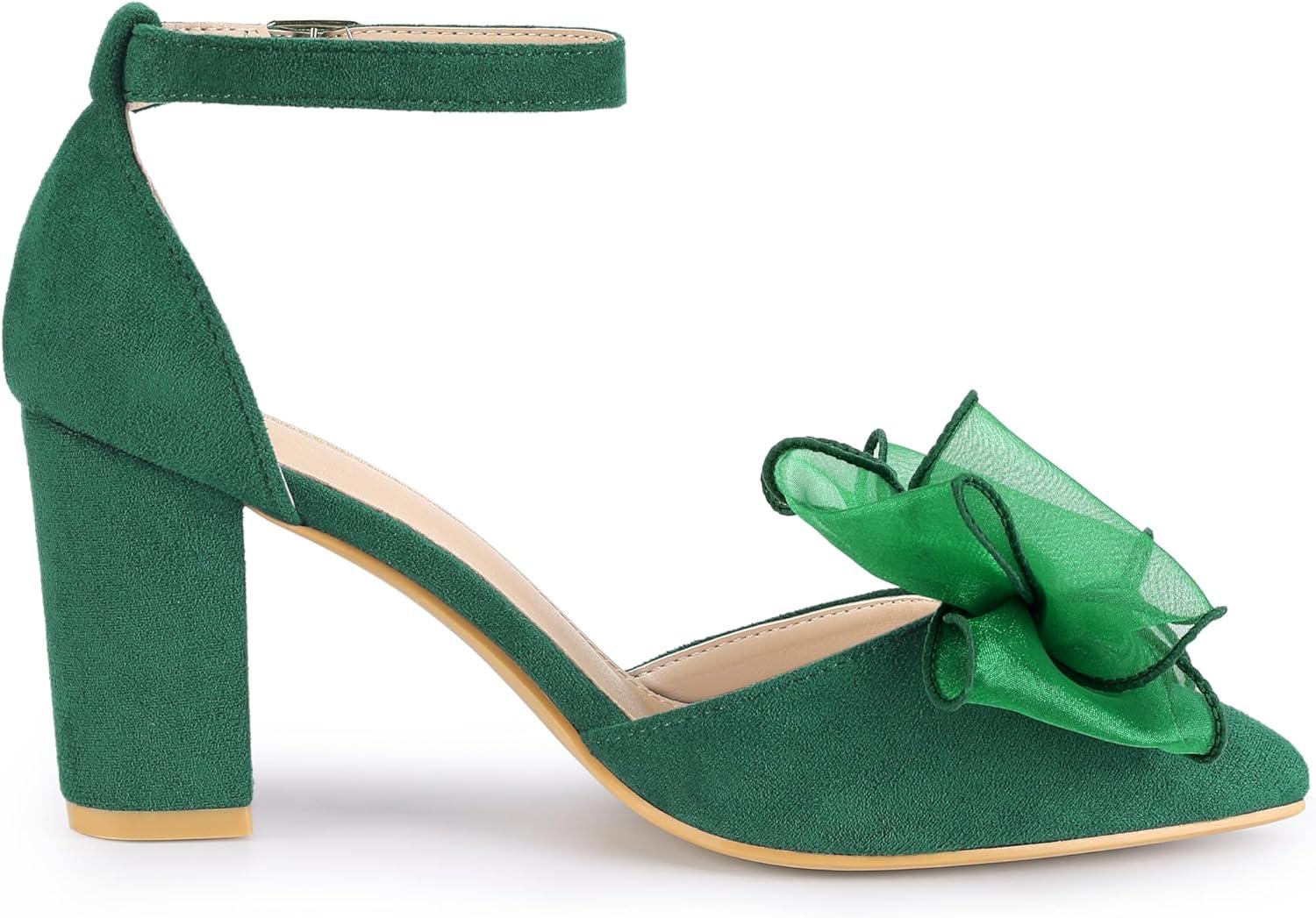 imageAllegra K Womens Bow Heels Closed Toe Chunky Heel Pumps SandalsGreen