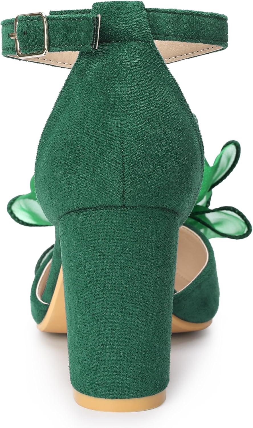 imageAllegra K Womens Bow Heels Closed Toe Chunky Heel Pumps SandalsGreen