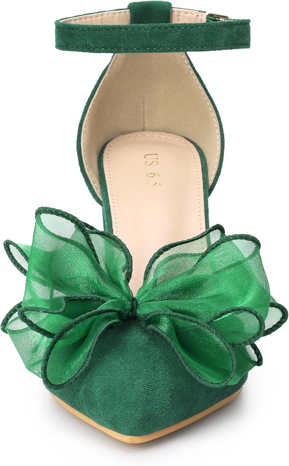 imageAllegra K Womens Bow Heels Closed Toe Chunky Heel Pumps SandalsGreen