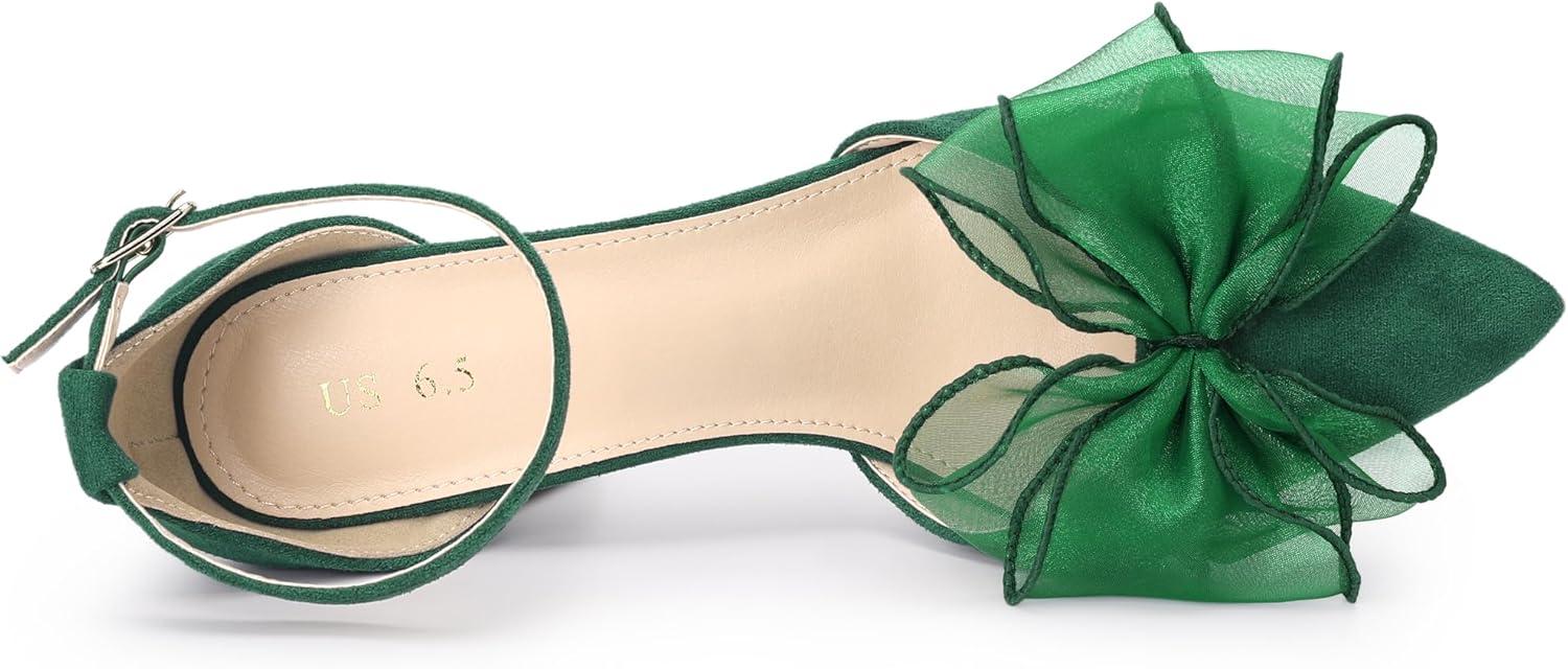 imageAllegra K Womens Bow Heels Closed Toe Chunky Heel Pumps SandalsGreen