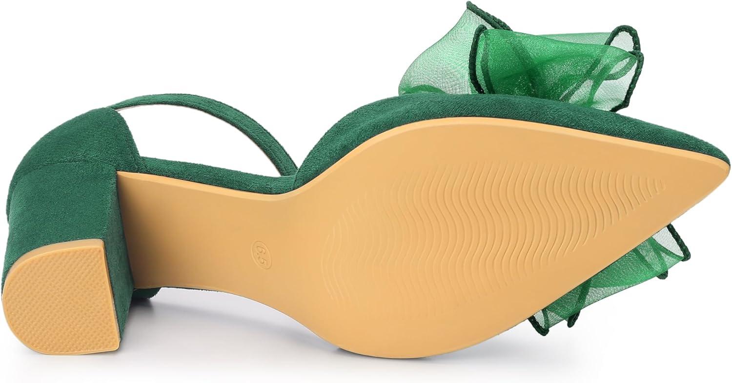 imageAllegra K Womens Bow Heels Closed Toe Chunky Heel Pumps SandalsGreen