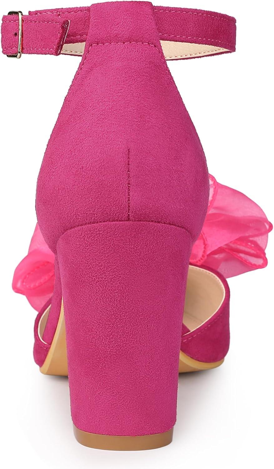 imageAllegra K Womens Bow Heels Closed Toe Chunky Heel Pumps SandalsHot Pink