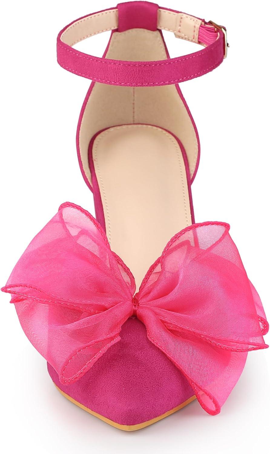 imageAllegra K Womens Bow Heels Closed Toe Chunky Heel Pumps SandalsHot Pink