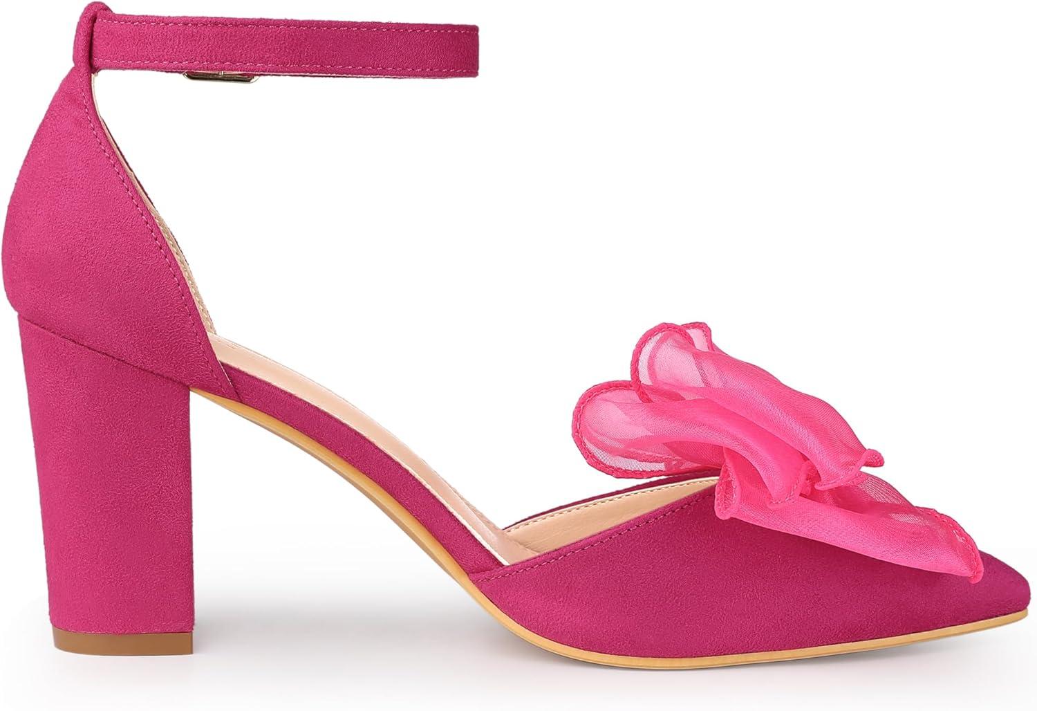 imageAllegra K Womens Bow Heels Closed Toe Chunky Heel Pumps SandalsHot Pink