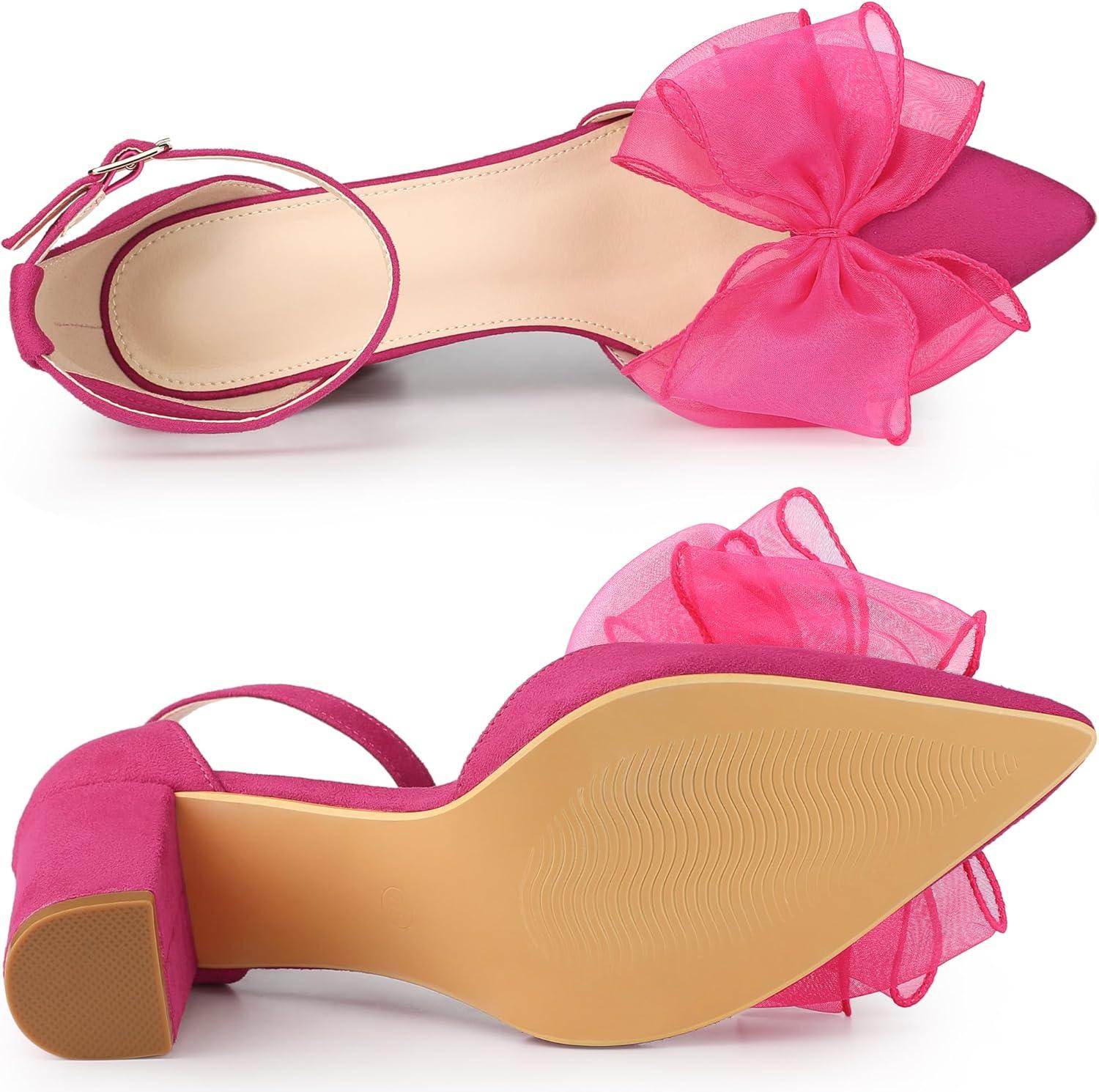 imageAllegra K Womens Bow Heels Closed Toe Chunky Heel Pumps SandalsHot Pink