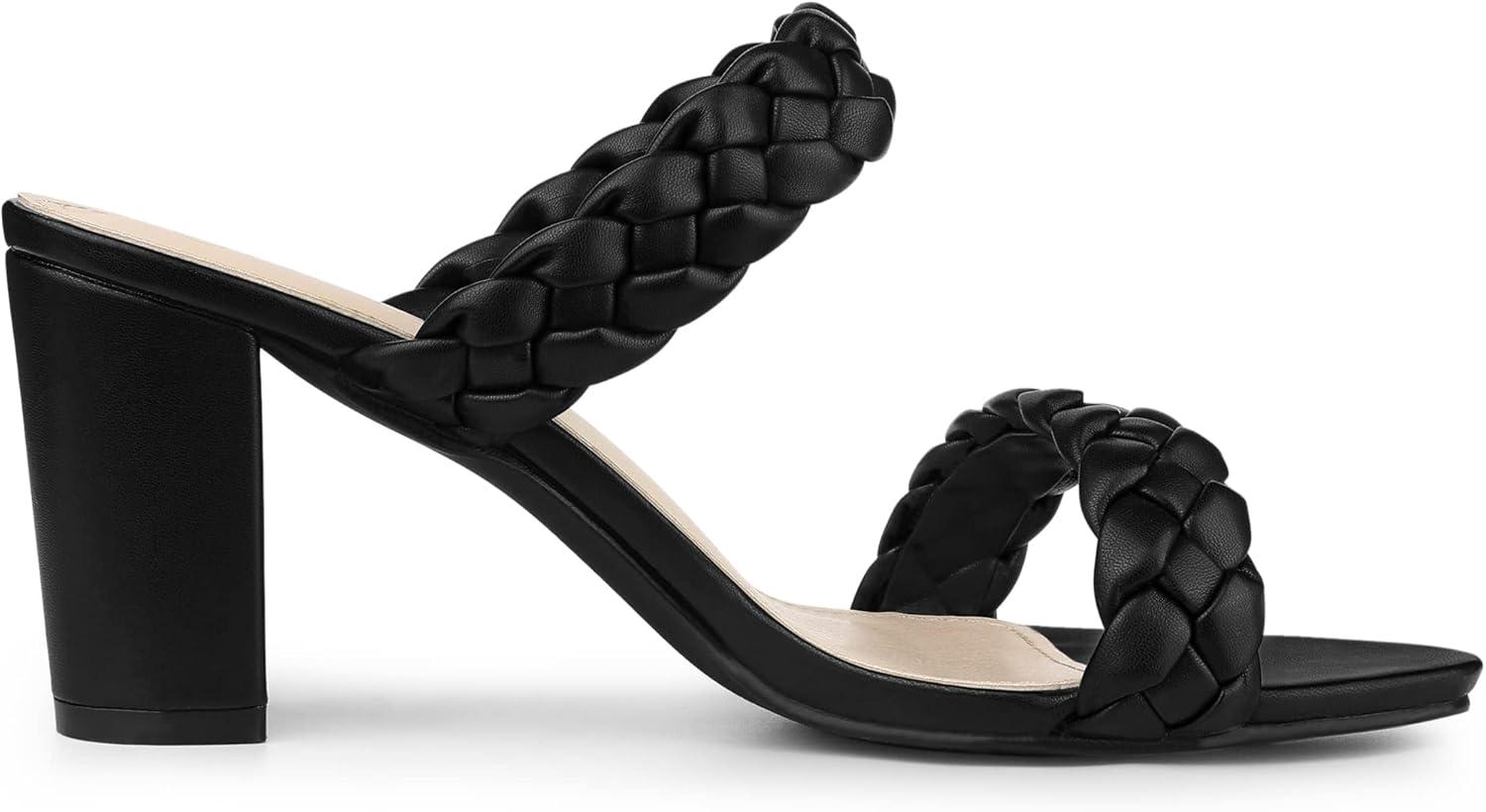 imageAllegra K Womens Braided Heeled Slip on Chunky Heel Slide SandalsBlack