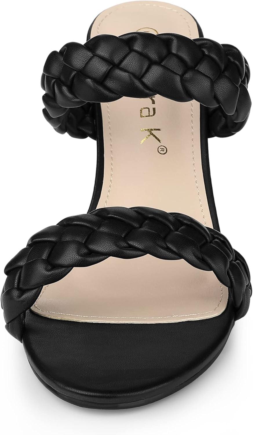 imageAllegra K Womens Braided Heeled Slip on Chunky Heel Slide SandalsBlack