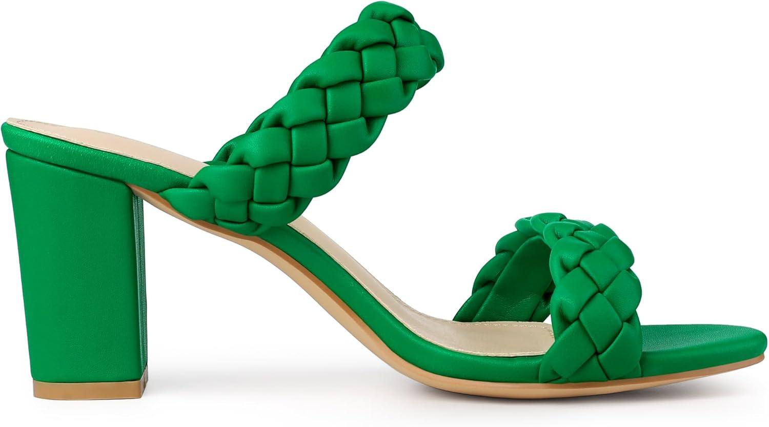 imageAllegra K Womens Braided Heeled Slip on Chunky Heel Slide SandalsGrass Green