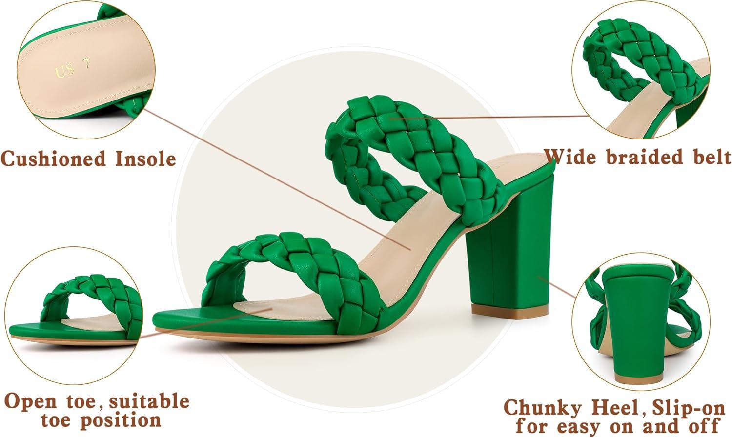 imageAllegra K Womens Braided Heeled Slip on Chunky Heel Slide SandalsGrass Green