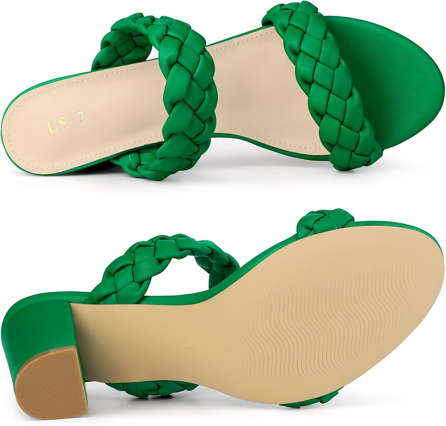 imageAllegra K Womens Braided Heeled Slip on Chunky Heel Slide SandalsGrass Green