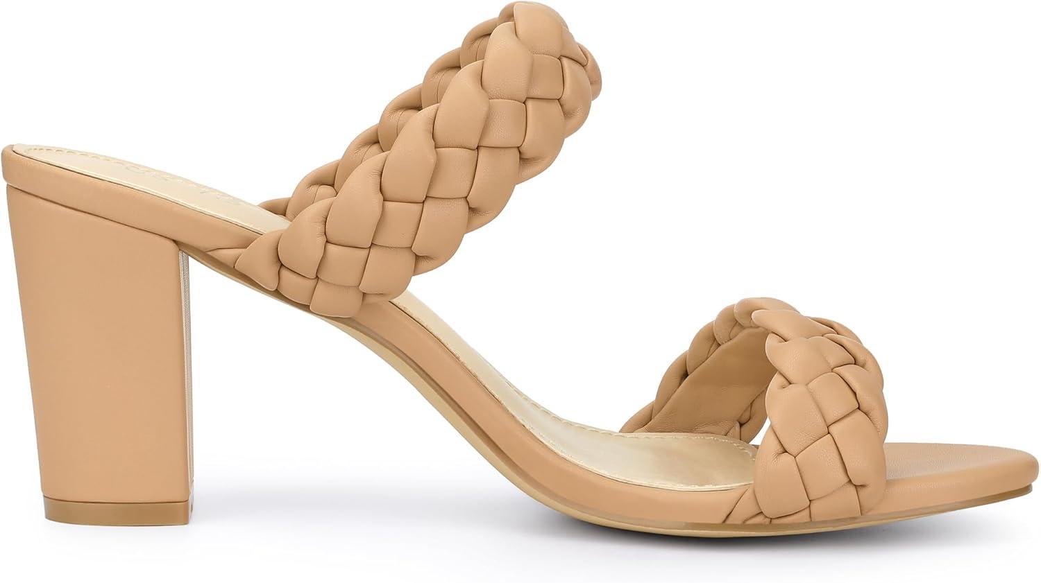 imageAllegra K Womens Braided Heeled Slip on Chunky Heel Slide SandalsNude