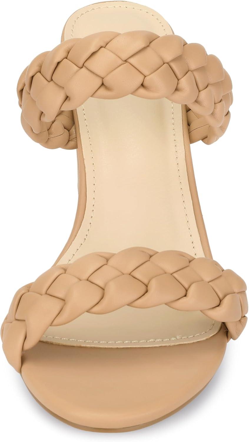imageAllegra K Womens Braided Heeled Slip on Chunky Heel Slide SandalsNude