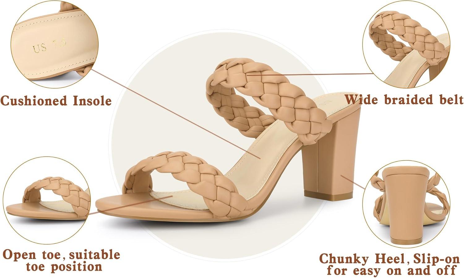 imageAllegra K Womens Braided Heeled Slip on Chunky Heel Slide SandalsNude
