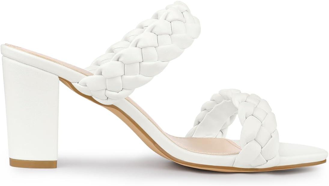 imageAllegra K Womens Braided Heeled Slip on Chunky Heel Slide SandalsWhite