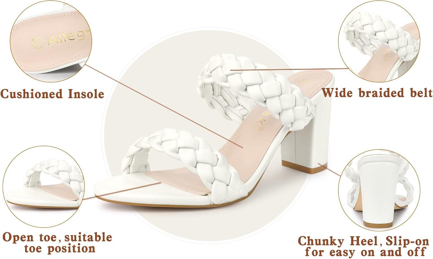 imageAllegra K Womens Braided Heeled Slip on Chunky Heel Slide SandalsWhite