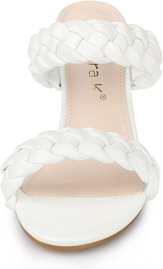 imageAllegra K Womens Braided Heeled Slip on Chunky Heel Slide SandalsWhite
