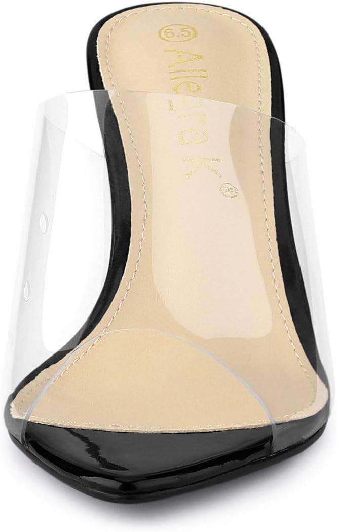 imageAllegra K Womens Clear Chunky Heel Slides Sandals MulesBlack