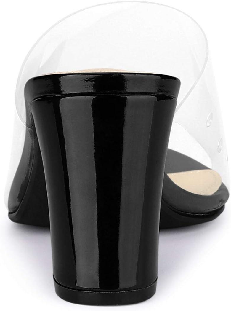 imageAllegra K Womens Clear Chunky Heel Slides Sandals MulesBlack