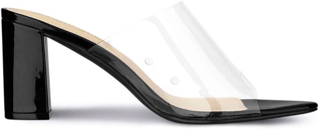 imageAllegra K Womens Clear Chunky Heel Slides Sandals MulesBlack