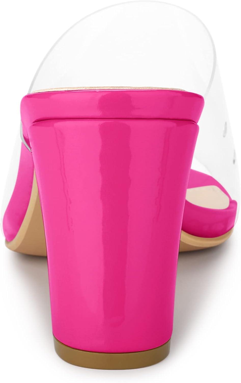 imageAllegra K Womens Clear Chunky Heel Slides Sandals MulesHot Pink
