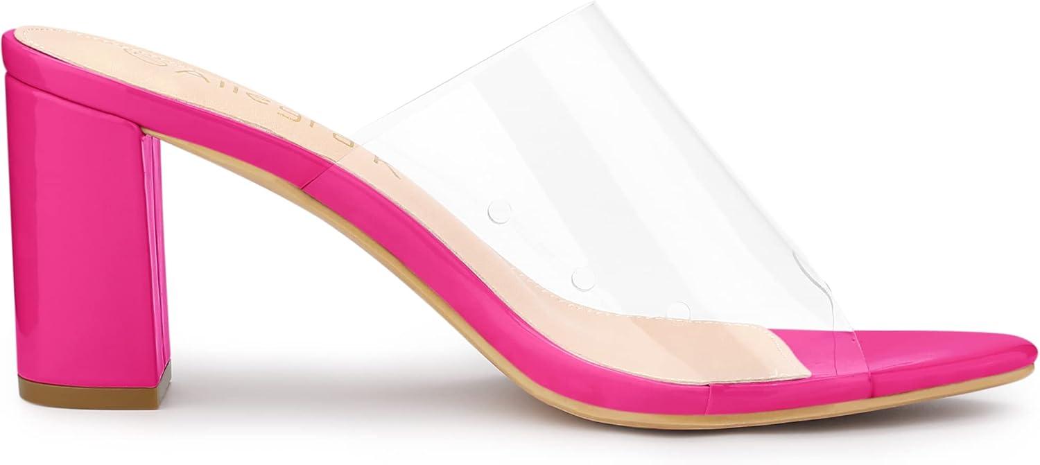 imageAllegra K Womens Clear Chunky Heel Slides Sandals MulesHot Pink