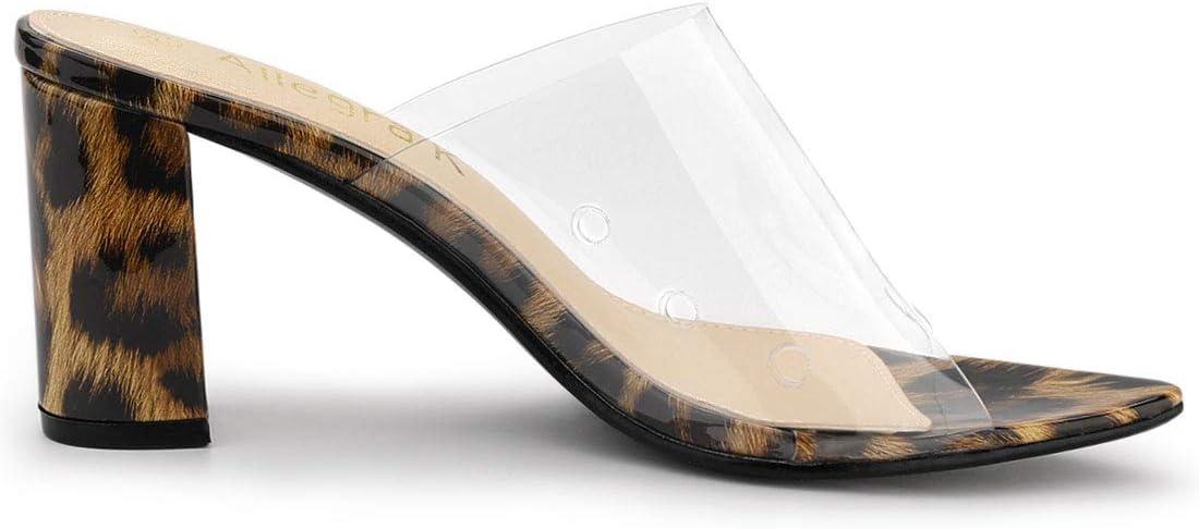 imageAllegra K Womens Clear Chunky Heel Slides Sandals MulesLeopard