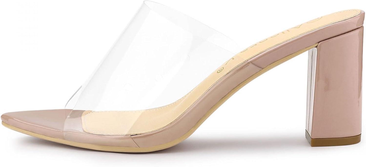 imageAllegra K Womens Clear Chunky Heel Slides Sandals MulesNude