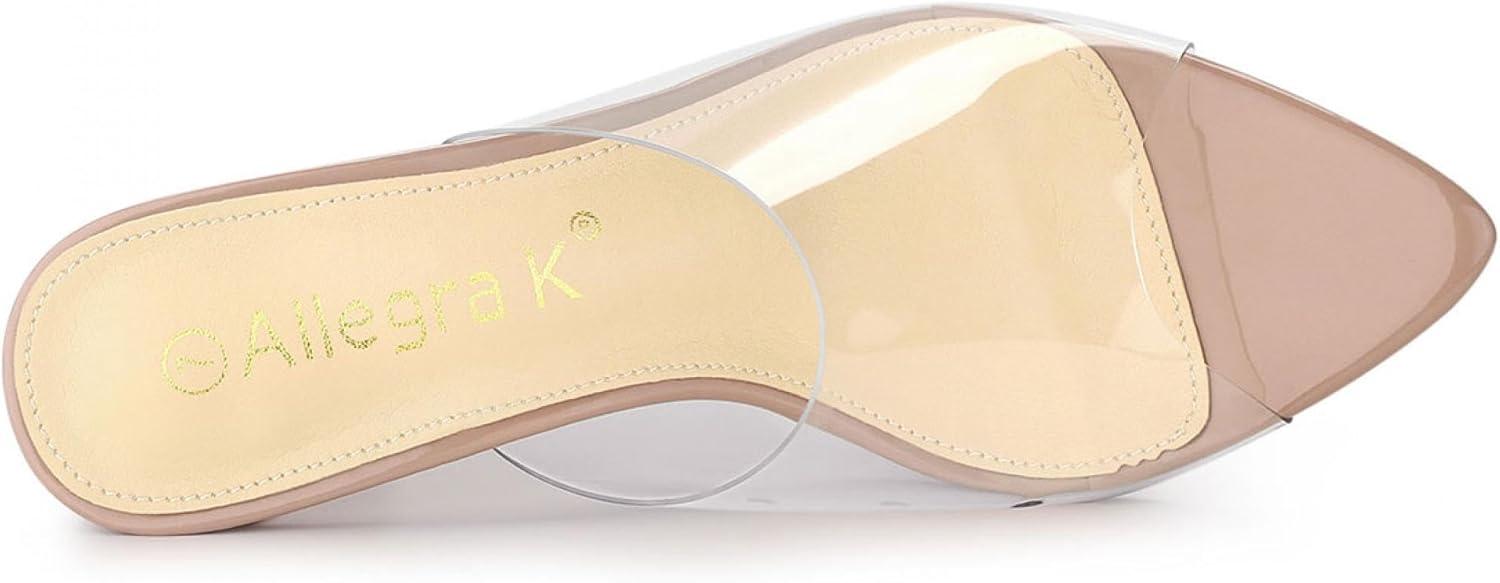 imageAllegra K Womens Clear Chunky Heel Slides Sandals MulesNude
