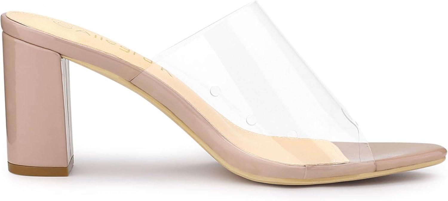 imageAllegra K Womens Clear Chunky Heel Slides Sandals MulesNude