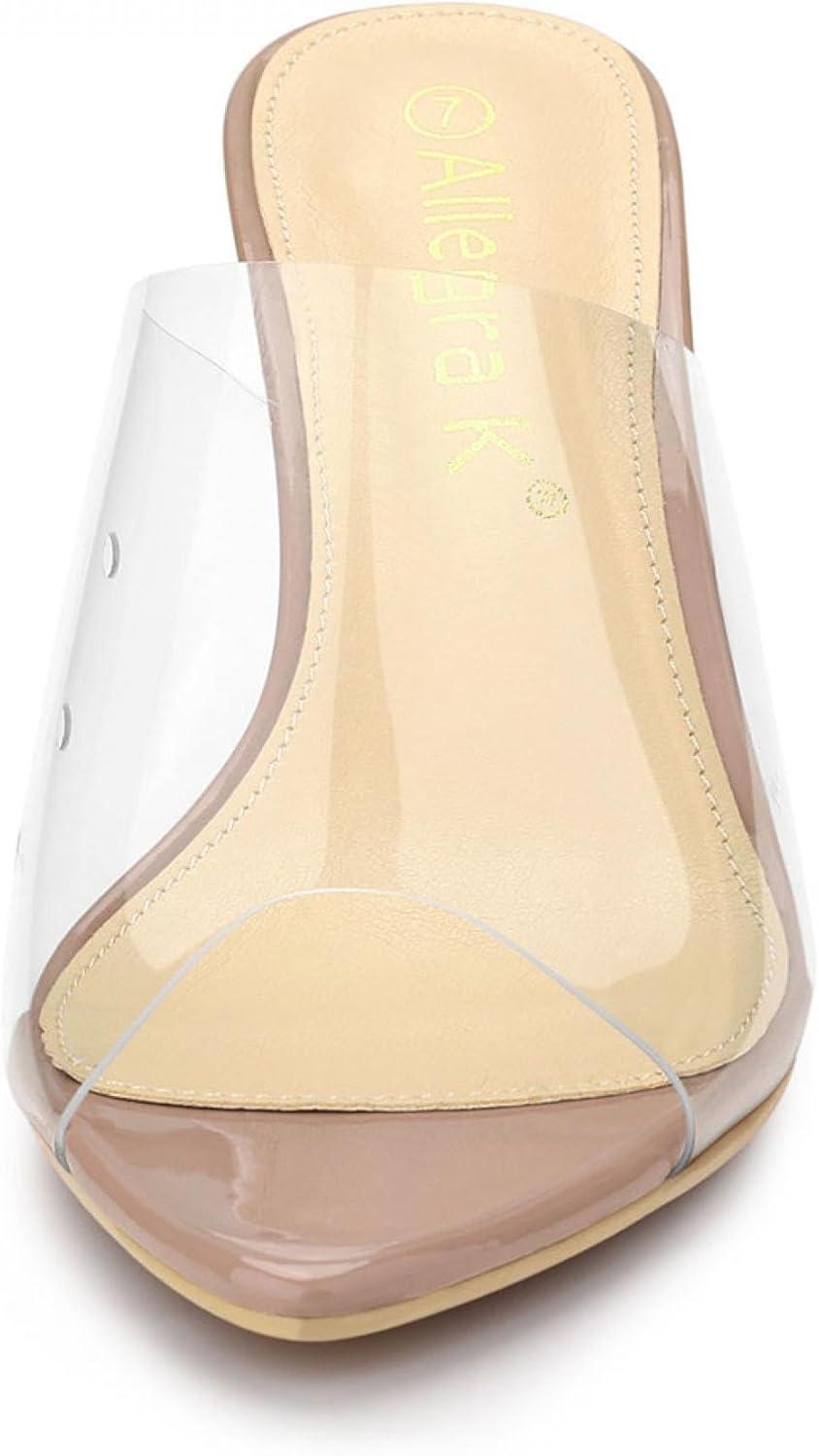 imageAllegra K Womens Clear Chunky Heel Slides Sandals MulesNude