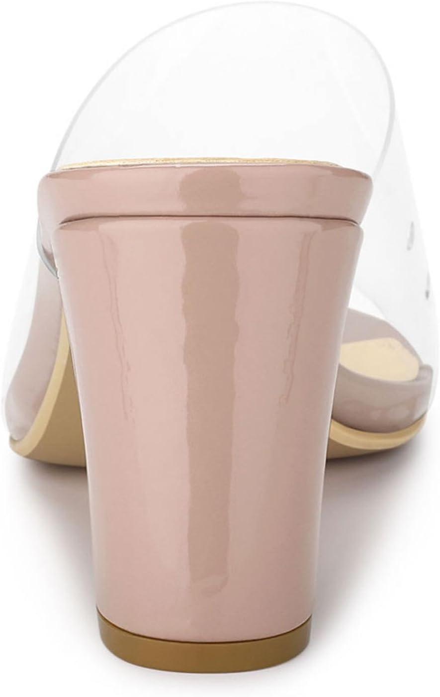 imageAllegra K Womens Clear Chunky Heel Slides Sandals MulesNude