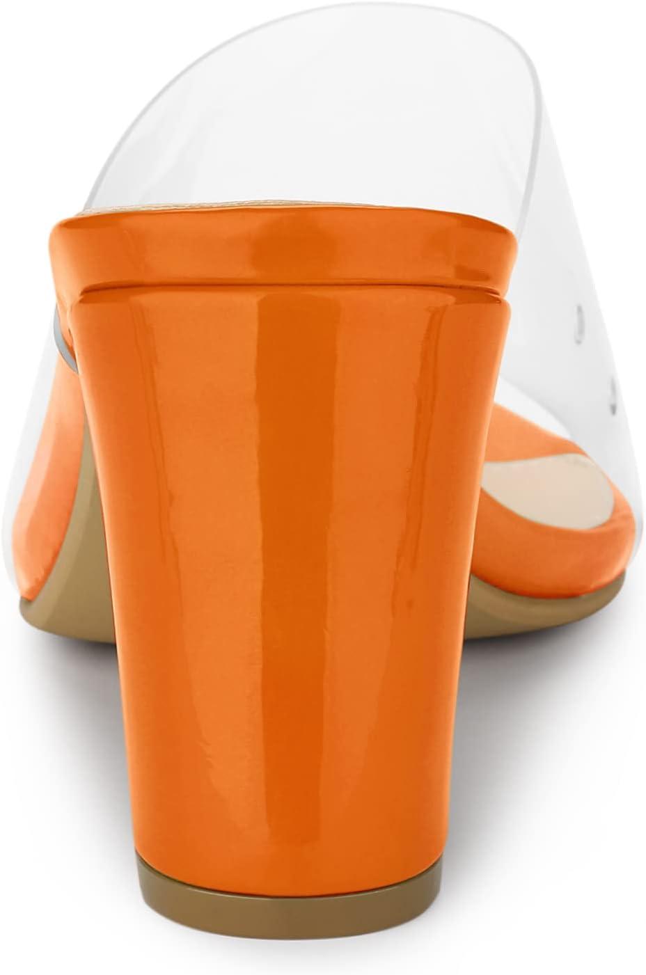 imageAllegra K Womens Clear Chunky Heel Slides Sandals MulesOrange