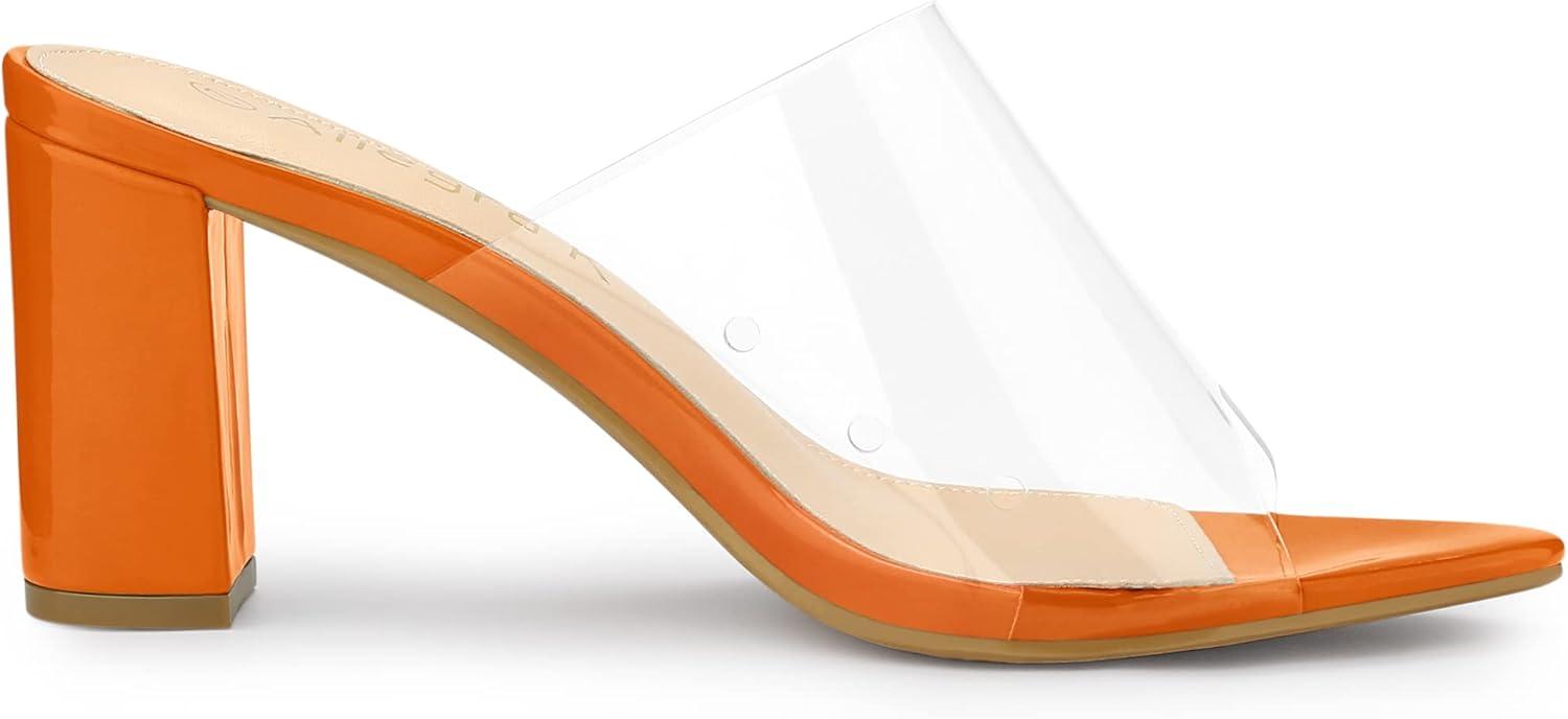 imageAllegra K Womens Clear Chunky Heel Slides Sandals MulesOrange