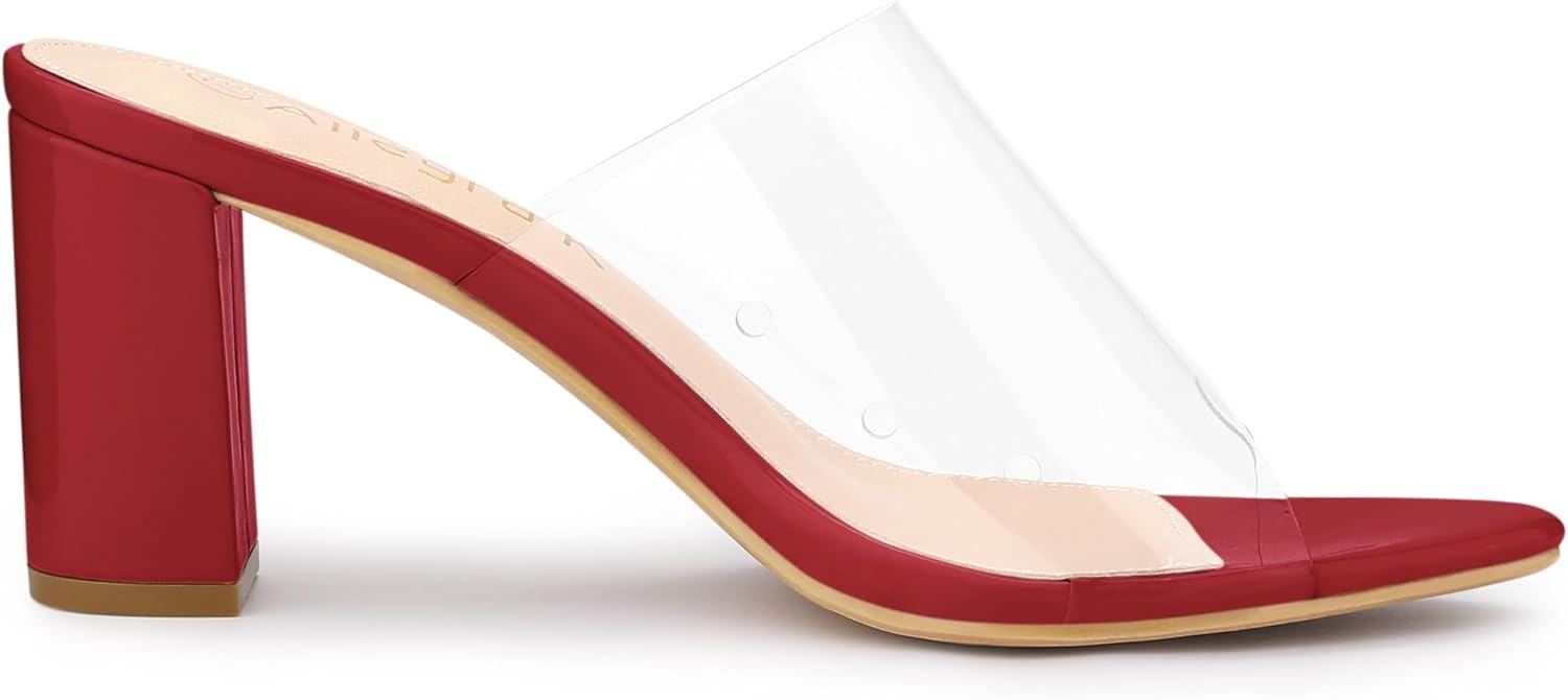 imageAllegra K Womens Clear Chunky Heel Slides Sandals MulesRed