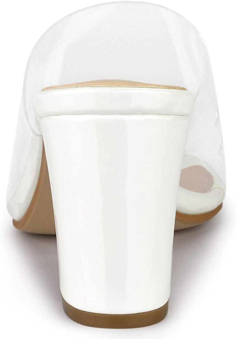 imageAllegra K Womens Clear Chunky Heel Slides Sandals MulesWhite