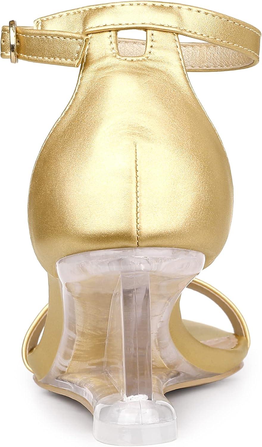 imageAllegra K Womens Clear Wedges Ankle Strap Transparent Wedge Heel SandalsGold