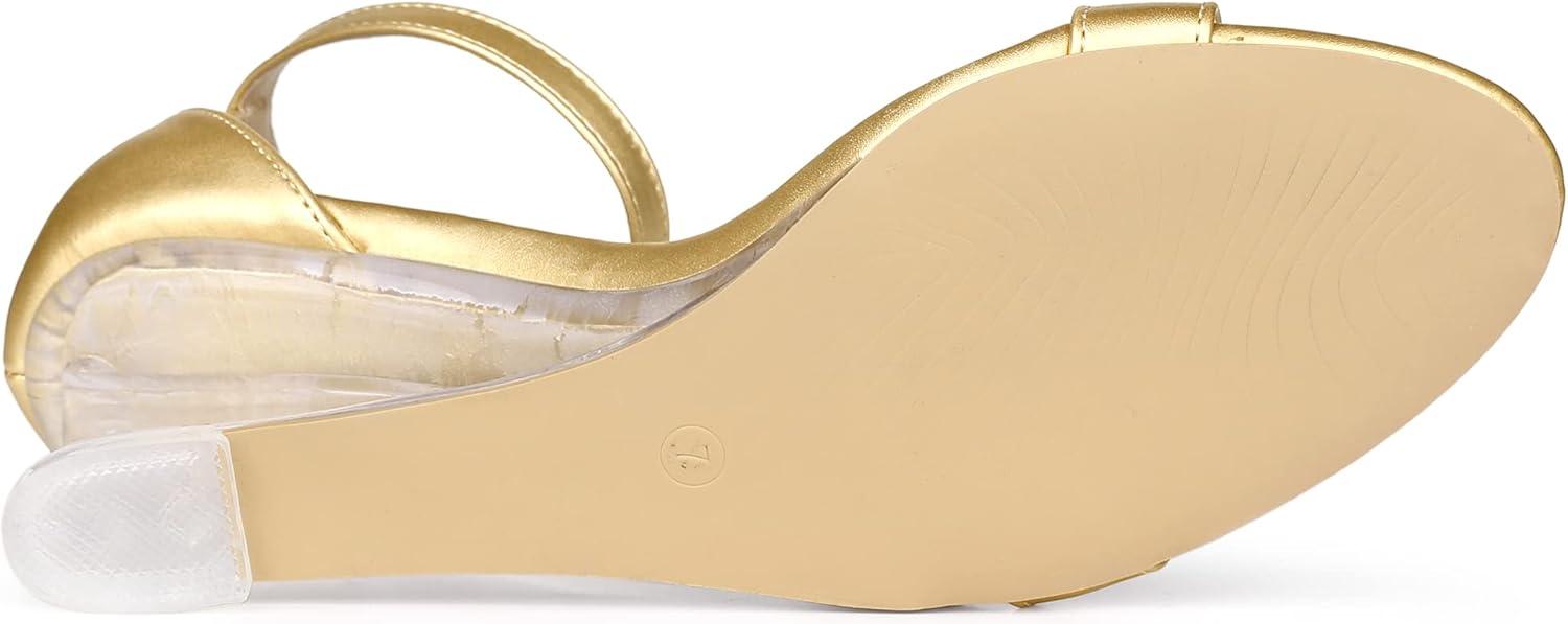 imageAllegra K Womens Clear Wedges Ankle Strap Transparent Wedge Heel SandalsGold