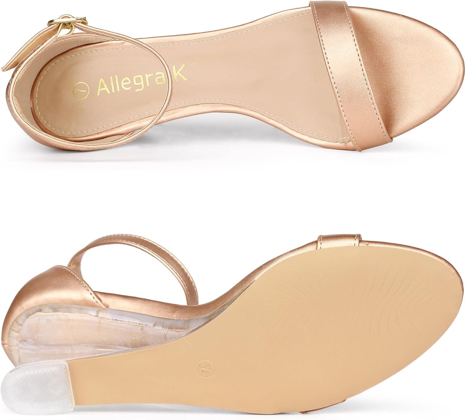 imageAllegra K Womens Clear Wedges Ankle Strap Transparent Wedge Heel SandalsRose Gold