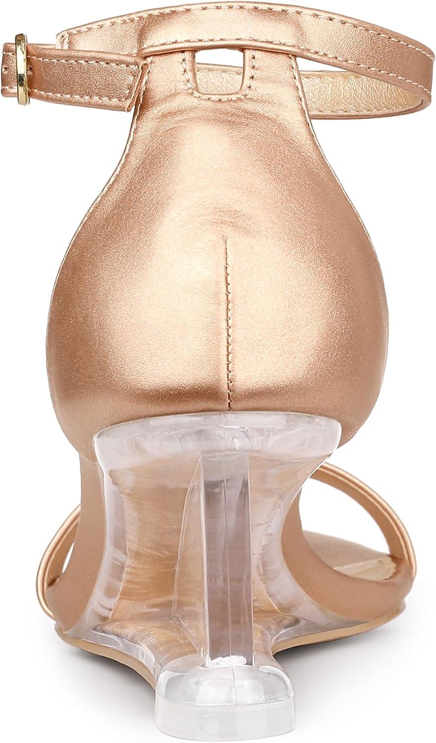 imageAllegra K Womens Clear Wedges Ankle Strap Transparent Wedge Heel SandalsRose Gold