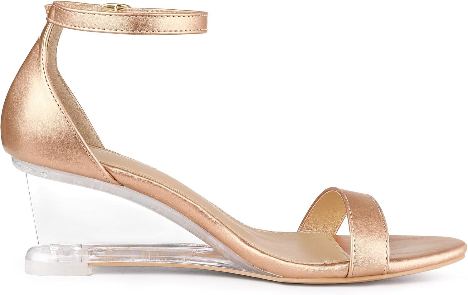 imageAllegra K Womens Clear Wedges Ankle Strap Transparent Wedge Heel SandalsRose Gold