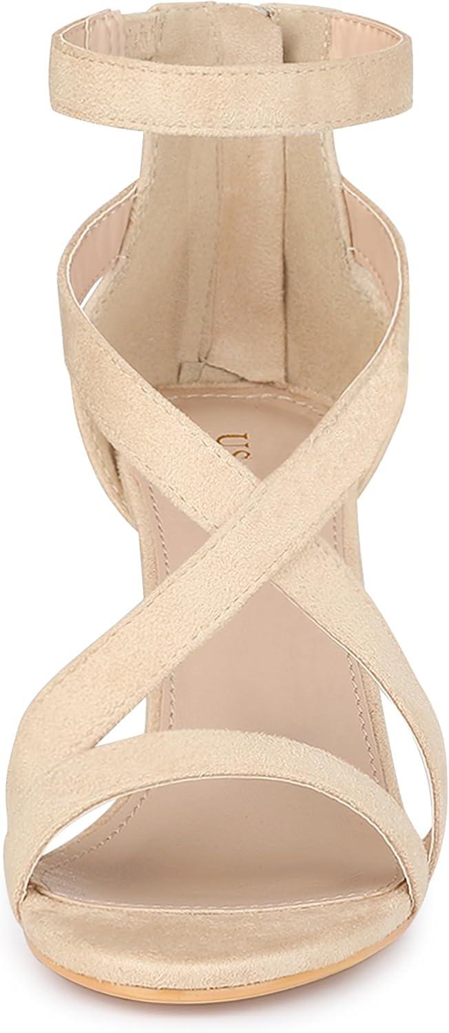 imageAllegra K Womens Crisscross Ankle Strap Chunky Heel SandalsBeige