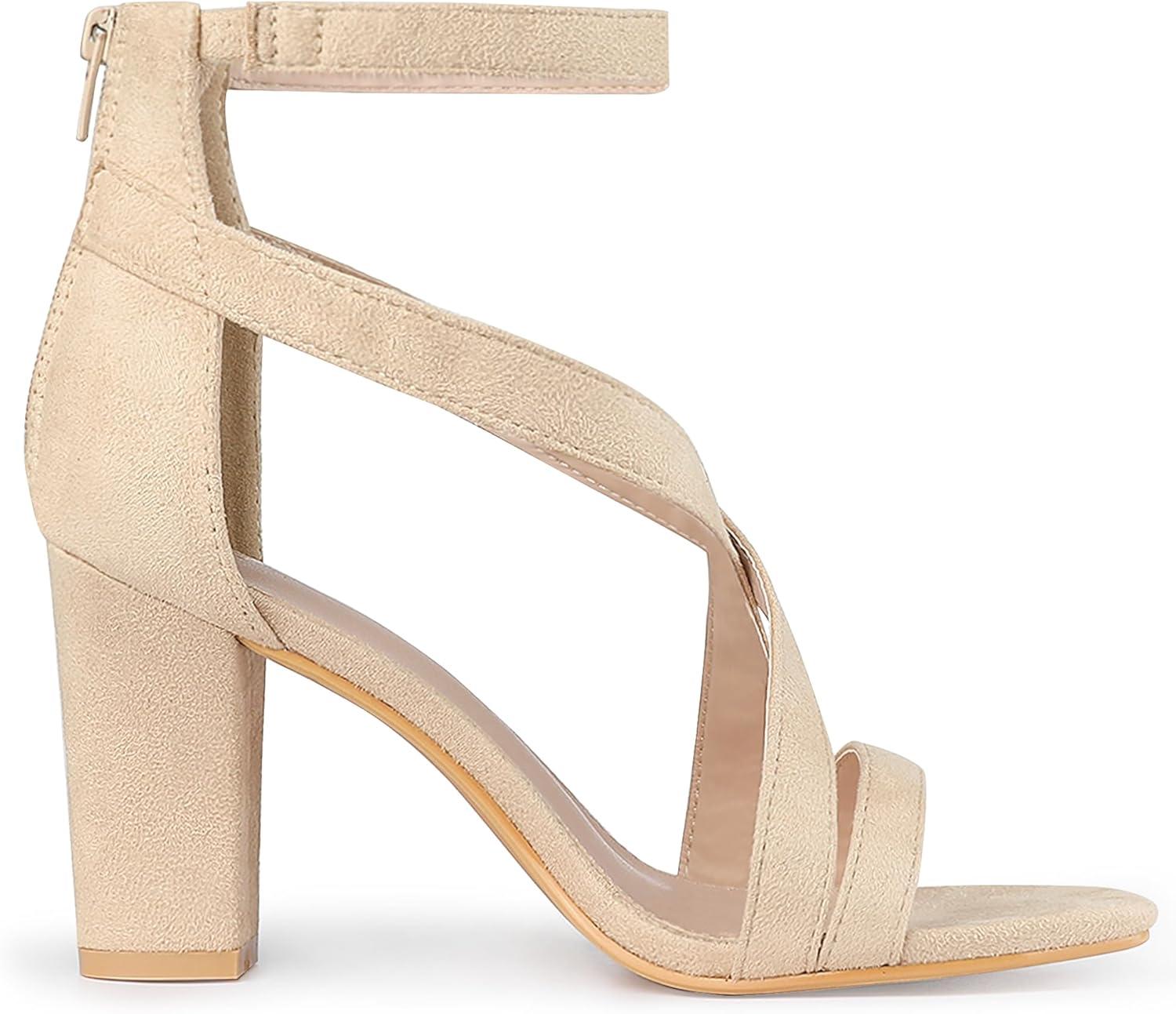 imageAllegra K Womens Crisscross Ankle Strap Chunky Heel SandalsBeige