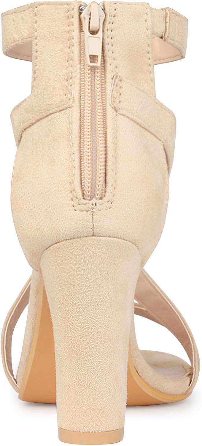 imageAllegra K Womens Crisscross Ankle Strap Chunky Heel SandalsBeige
