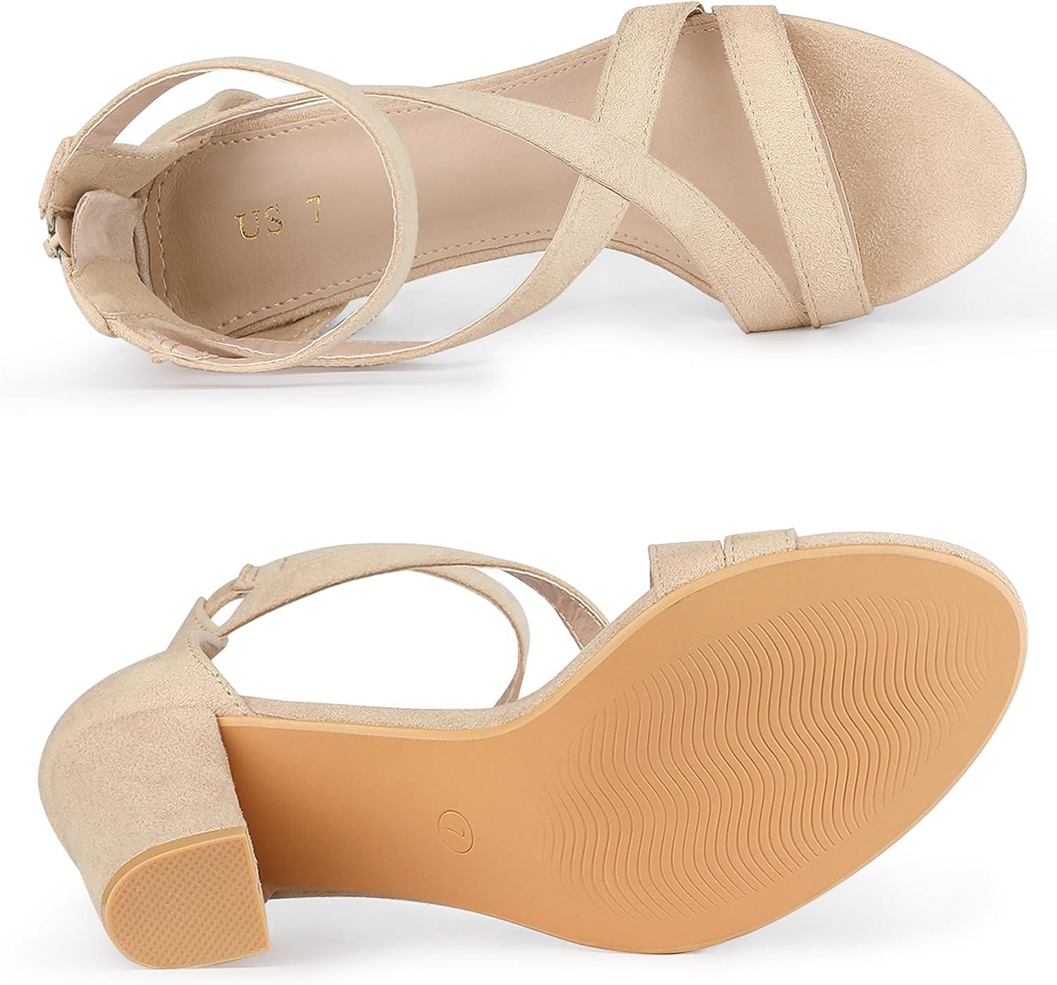 imageAllegra K Womens Crisscross Ankle Strap Chunky Heel SandalsBeige