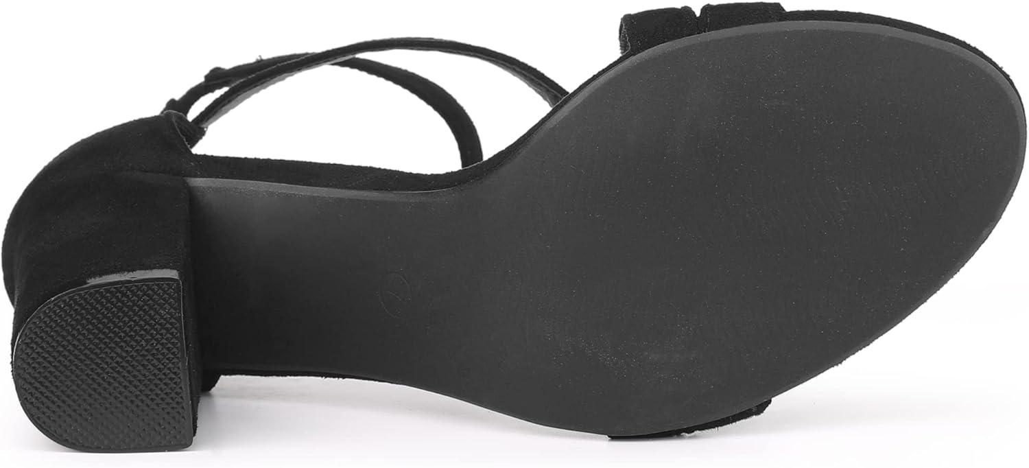 imageAllegra K Womens Crisscross Ankle Strap Chunky Heel SandalsBlack