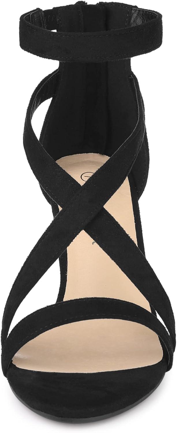 imageAllegra K Womens Crisscross Ankle Strap Chunky Heel SandalsBlack
