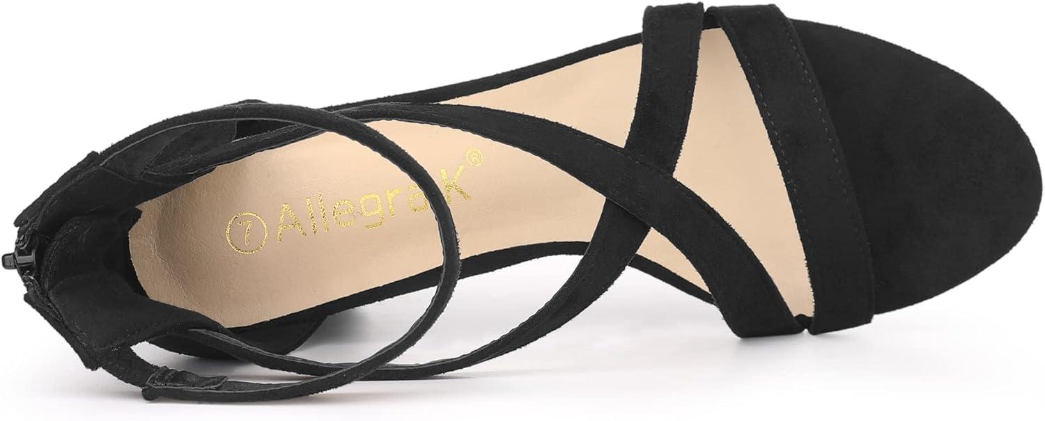 imageAllegra K Womens Crisscross Ankle Strap Chunky Heel SandalsBlack