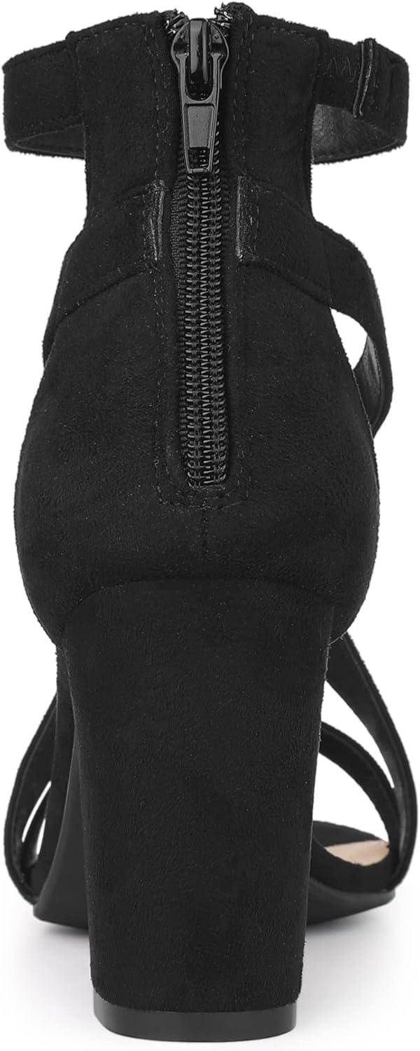 imageAllegra K Womens Crisscross Ankle Strap Chunky Heel SandalsBlack