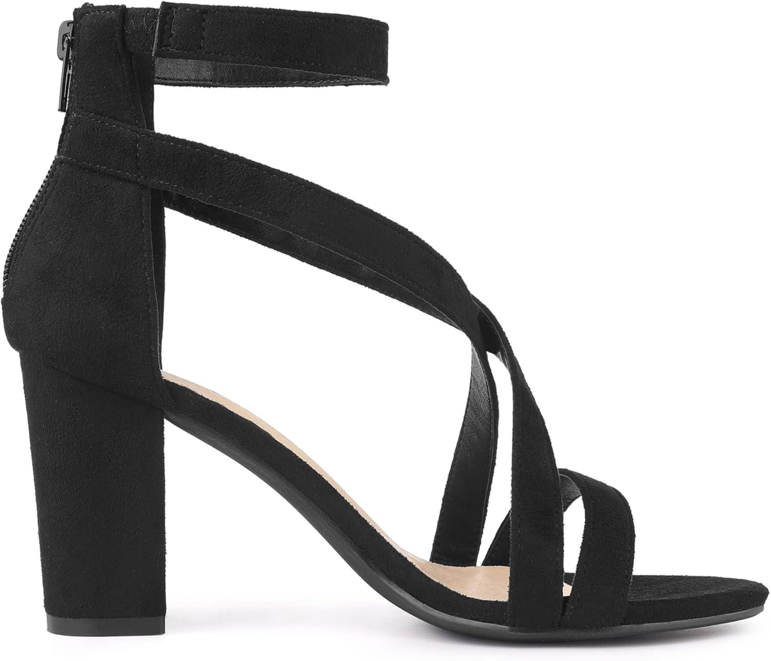 imageAllegra K Womens Crisscross Ankle Strap Chunky Heel SandalsBlack
