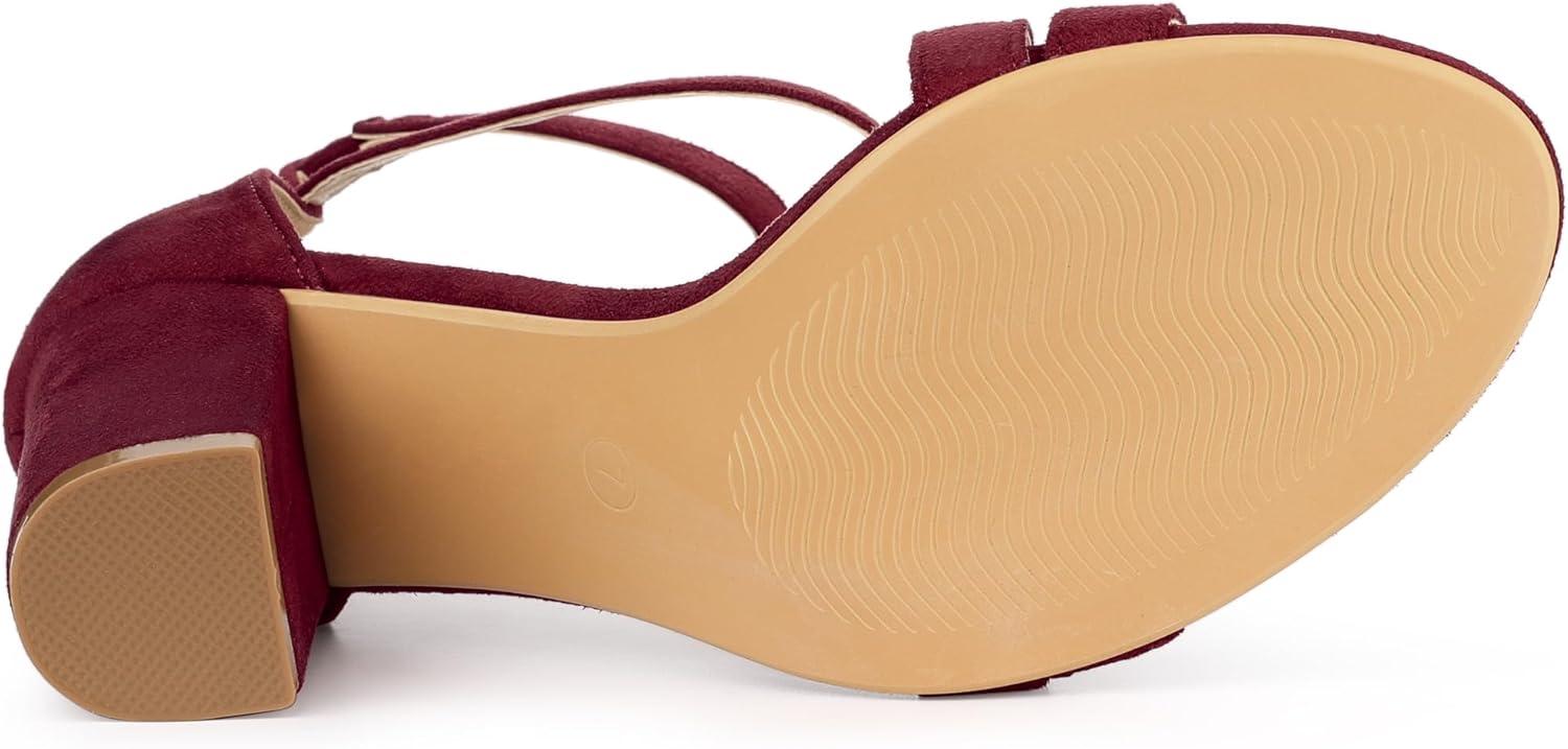 imageAllegra K Womens Crisscross Ankle Strap Chunky Heel SandalsBurgundy